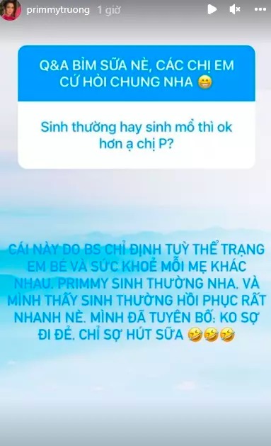 Primmy Trương từng chia sẻ sinh thường quý tử