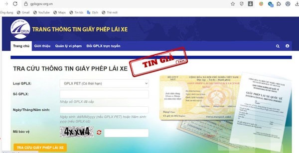 Bộ GTVT cảnh báo về trang web giả mạo trang thông tin điện tử giấy phép lái xe