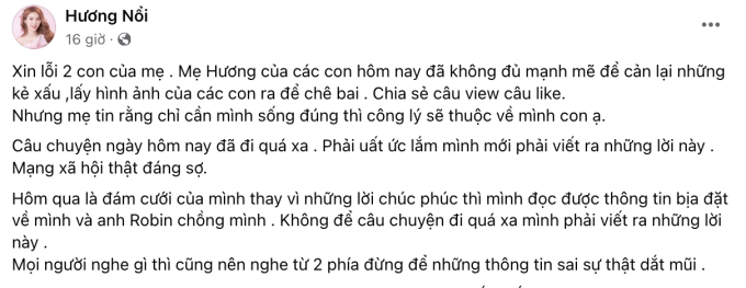 Hương Nổi viết bài đính chính tin đồn sai sự thật