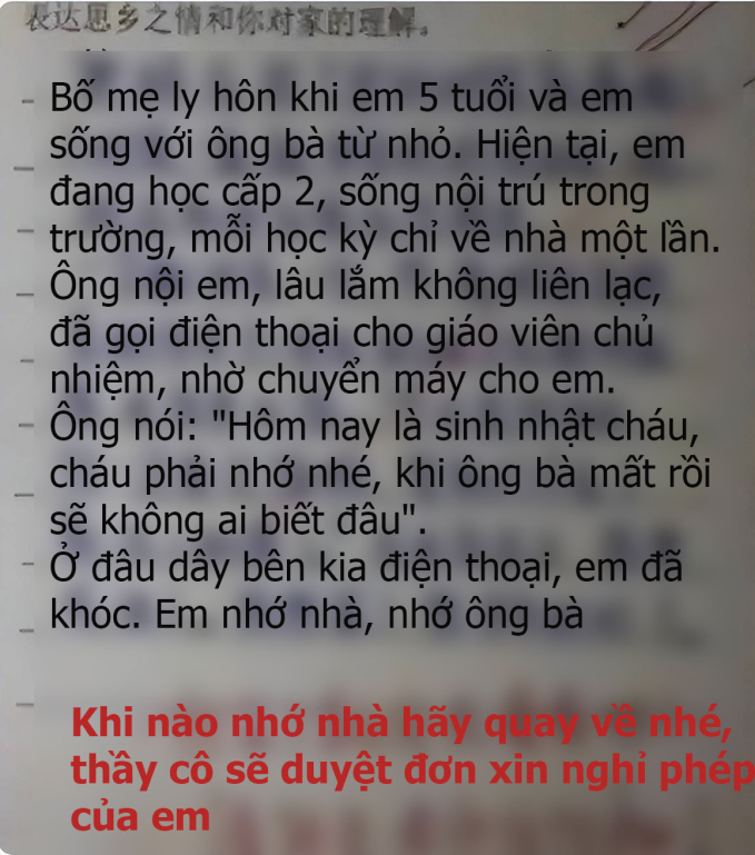 Bài văn của em học sinh khiến nhiều người rơi nước mắt