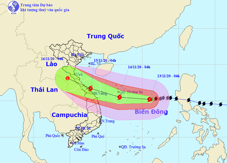 Bão số 13 - Vamco dự kiến sẽ đi vào đất liền các tỉnh từ Hà Tĩnh - Thừa Thiên Huế trong 2-3 ngày tới