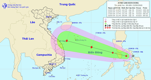   Sơ đồ đường đi áp thấp nhiệt đới - Ảnh: Trung tâm dự báo khí tượng thủy văn quốc gia  