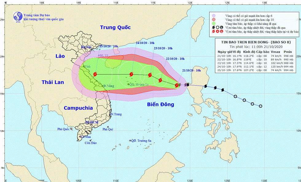 Hướng di chuyển của bão số 8. Nguồn: TTKTTV