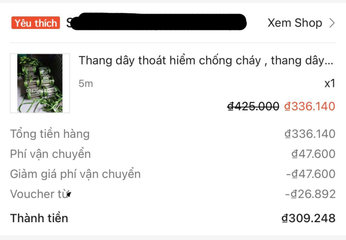 Trước đó, mặt hàng thang dây thoát hiểm có độ dài 5m được bán với giá 340.000đ