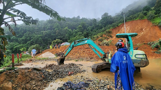 Hiện trường vụ sạt lở vùi lấp Trạm cảnh sát giao thông Madagui khiến 3 cảnh sát tử vong chiều 30/7. Ảnh: Hoài Thanh