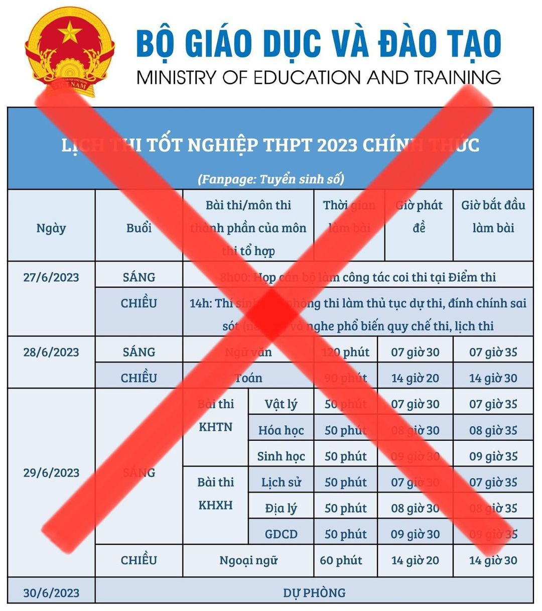 Giả mạo Bộ GD&ĐT công bố chi tiết lịch thi tốt nghiệp THPT 2023 - Ảnh 1.