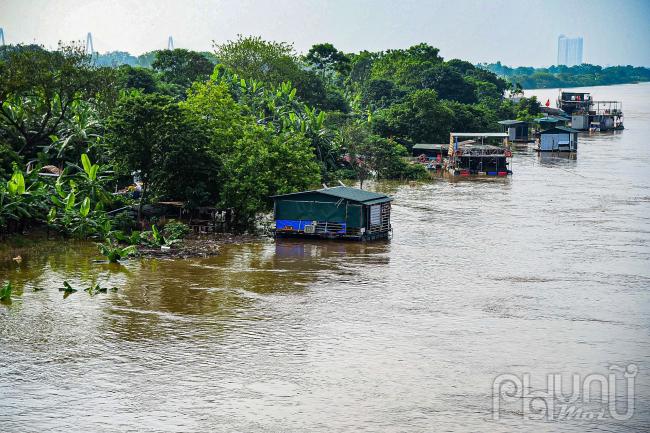 Ở các nhà dân khu vực bãi giữa, nước bủa vây khiến việc di chuyển, đặc biệt là đảm bảo vệ sinh gặp nhiều khó khăn.