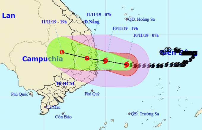 Đường đi của bão Nakri theo nhận định của Trung tâm dự báo khí tượng thủy văn quốc gia. Ảnh: NCHMF.