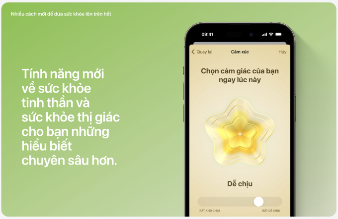   iOS 17 còn chứa những cải tiến về sức khoẻ, khả năng tìm kiếm, bổ sung thêm nhãn dán, tối ưu hóa khả năng phát hiện va chạm trên iPhone 14 về sau. (Ảnh: Apple)  