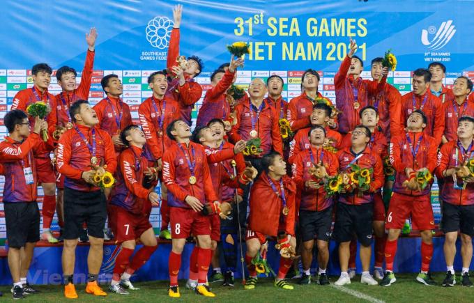 U23 Việt Nam khép lại kỳ SEA Games thành công cho Việt Nam với tấm huy chương Vàng cuối cùng. (Ảnh: Hải An/Vietnam+)