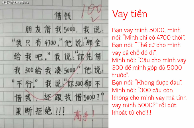 Bài văn đã được chấm tròn 100 điểm