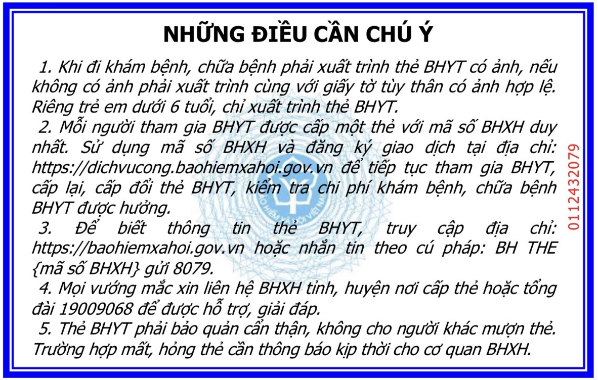 Mặt sau mẫu thẻ BHYT mới. 