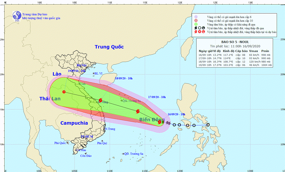 Hướng di chuyển của bão số 5. Nguồn: TTKTTV