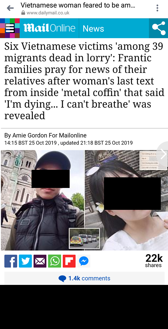 Báo Anh: Nghi vấn có 6 nạn nhân Việt Nam trong số 39 người chết trong container