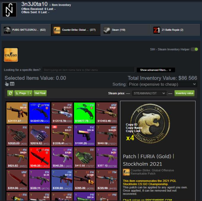         Kho đồ CS:GO trên Steam của Neymar với rất nhiều item giá trị đã từng bị hack         